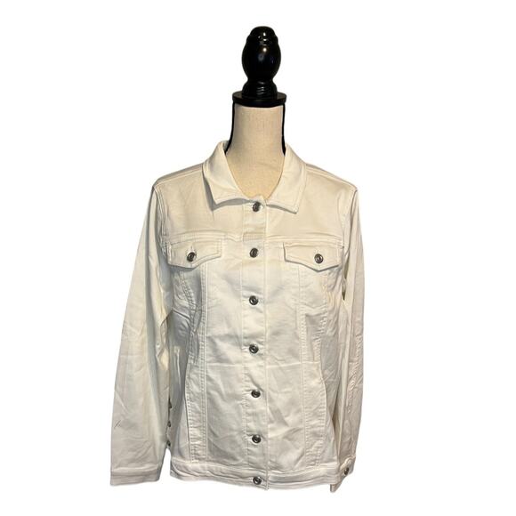 NWT Diane Gilman DG2 White Jean Jacket Women's Size XL Full Button Stretch - Picture 4 of 9